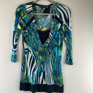 Cartise Tunic size Small Petite with black green and blue colors